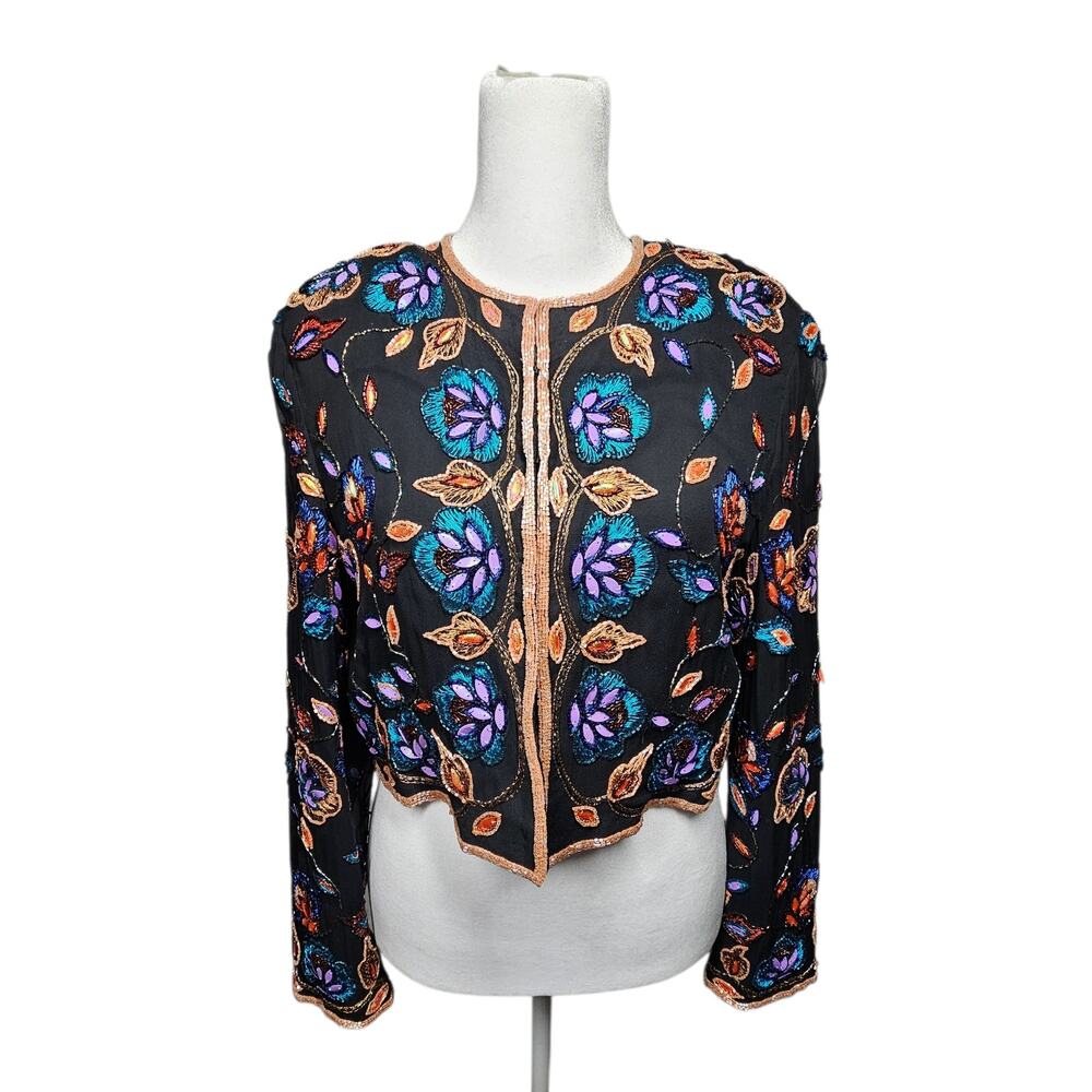 Vintage A.J. Bari Silk Ornamental Stunning Beaded Evening Jacket 80s Glam Size S